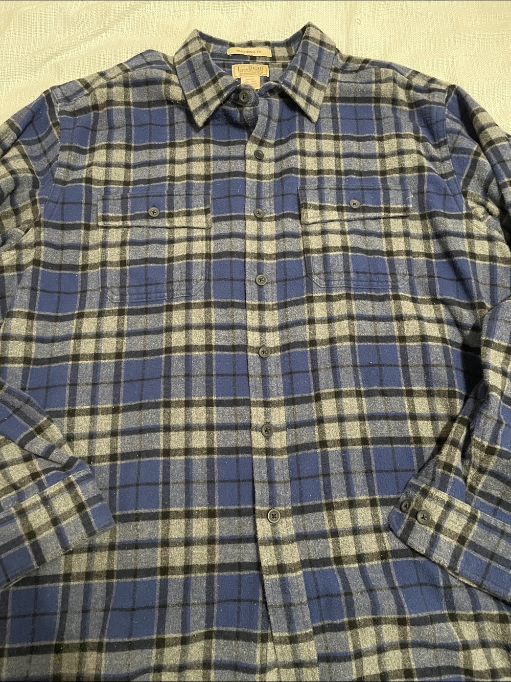L.L. Bean Blue and Gray Plaid Button-Down Shirt
